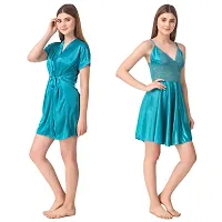 Women's Satin Nightwear Set of 4 Pcs Babydoll and Short Robe with Lingerie Set-thumb2