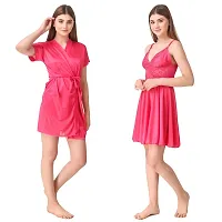 Women's Satin Nightwear Set of 4 Pcs Babydoll and Short Robe with Lingerie Set-thumb3