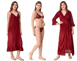 Women Satin Nightwear Set of 4 Pcs (Nighty, Wrap Gown, Lingerie Set)-thumb2