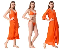 Women Satin Nightwear Set of 4 Pcs (Nighty, Wrap Gown, Lingerie Set)-thumb2