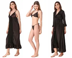 Women Satin Nightwear Set of 4 Pcs (Nighty, Wrap Gown, Lingerie Set)-thumb3