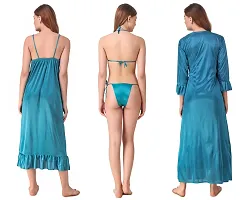 Women Satin Nightwear Set of 4 Pcs (Nighty, Wrap Gown, Lingerie Set)-thumb1
