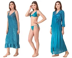 Women Satin Nightwear Set of 4 Pcs (Nighty, Wrap Gown, Lingerie Set)-thumb3