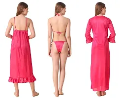 Women Satin Nightwear Set of 4 Pcs (Nighty, Wrap Gown, Lingerie Set)-thumb1