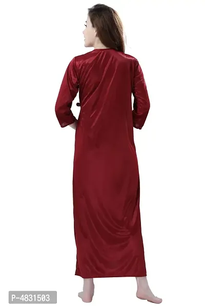 Maroon Women's Satin Nightwear Set of 2 Pcs Nighty with Robe-thumb5