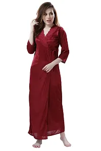 Maroon Women's Satin Nightwear Set of 2 Pcs Nighty with Robe-thumb3