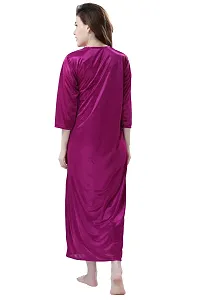 Magenta Women's Satin Nightwear Set of 2 Pcs Nighty with Robe-thumb4