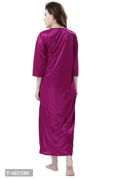 Magenta Women's Satin Nightwear Set of 2 Pcs Nighty with Robe-thumb5