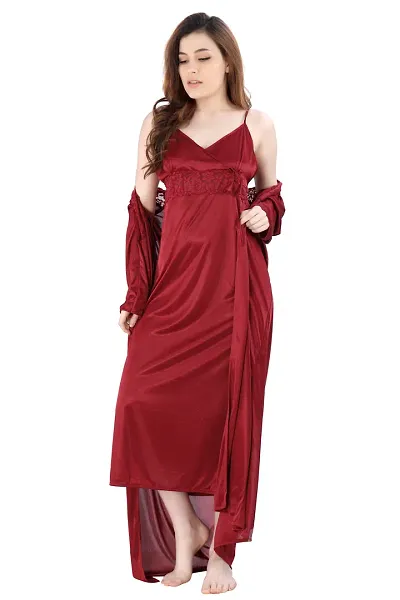 Trendy Satin Long Nighty with Robe for Women