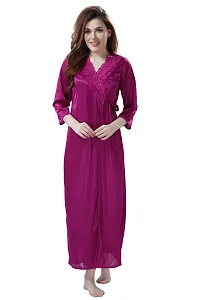 Magenta Women's Satin Nightwear Set of 2 Pcs Nighty with Robe-thumb3