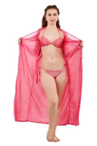 Light Pink Women's Satin Nightwear Wrap Gown, Capri and Top (Free Size) Pack of 4-thumb2