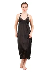Black Women's Satin Nightwear Wrap Gown, Capri and Top (Free Size) Pack of 4-thumb3
