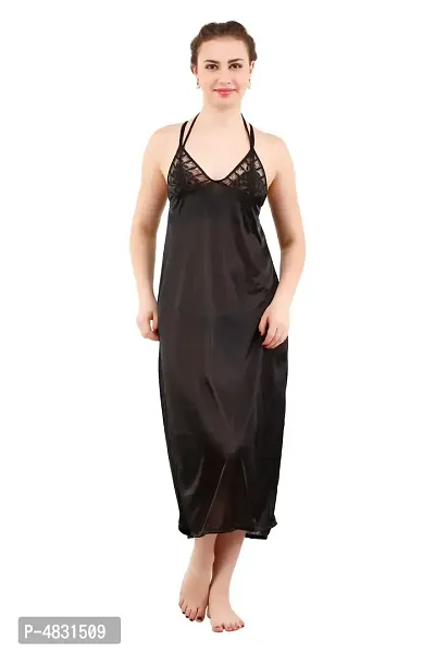 Black Women's Satin Nightwear Wrap Gown, Capri and Top (Free Size) Pack of 4-thumb4