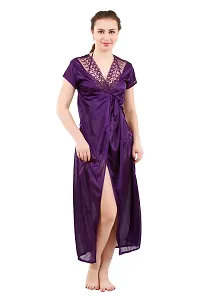 Alice Purple Women's Satin Nightwear Wrap Gown, Capri and Top (Free Size) Pack of 4-thumb4