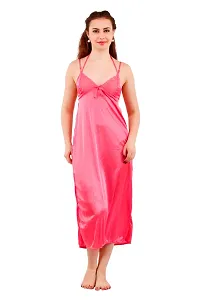 Light Pink Women's Satin Nightwear Wrap Gown, Capri and Top (Free Size) Pack of 4-thumb3