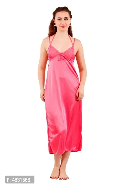 Light Pink Women's Satin Nightwear Wrap Gown, Capri and Top (Free Size) Pack of 4-thumb4