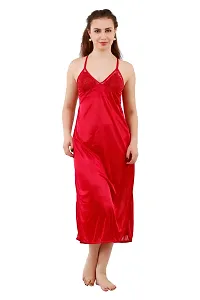 Maroon Women's Satin Nightwear Wrap Gown, Capri and Top (Free Size) Pack of 4-thumb3