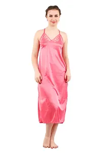 Light Coral Women's Satin Nightwear Wrap Gown, Capri and Top (Free Size) Pack of 4-thumb3