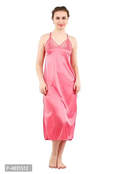 Light Coral Women's Satin Nightwear Wrap Gown, Capri and Top (Free Size) Pack of 4-thumb4