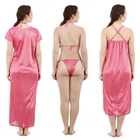 Light Coral Women's Satin Nightwear Wrap Gown, Capri and Top (Free Size) Pack of 4-thumb1