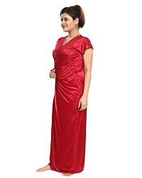 Maroon Women's Satin Nightwear Wrap Gown, Capri and Top (Free Size) Pack of 4-thumb4