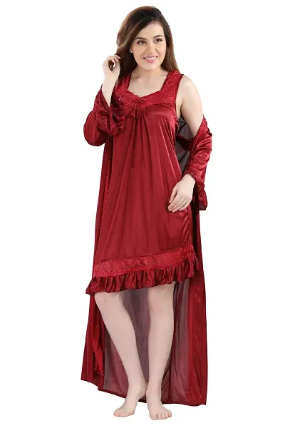Fancy Satin Nighty with Robe for Women