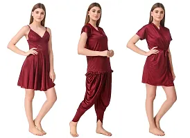 Women's Satin Nightwear Set of 6 Pieces (Babydoll, Short Wrap Gown, Patiyala Nightsuit with Bra  Thong)-thumb2