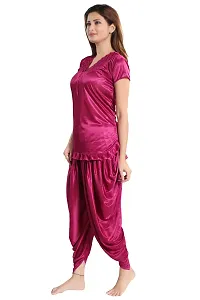 Magenta Women's Satin Night Suit, Top With Patiyal-thumb2