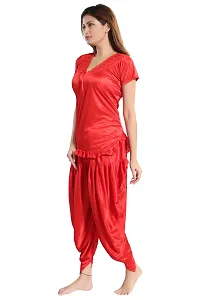 Orange Women's Satin Night Suit, Top With Patiyal-thumb2