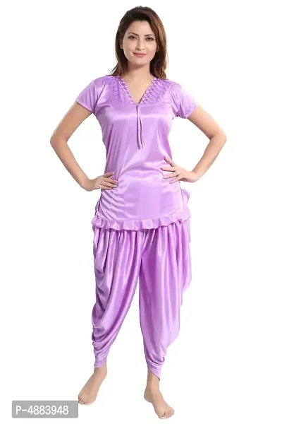Orchid Women's Satin Night Suit, Top With Patiyal