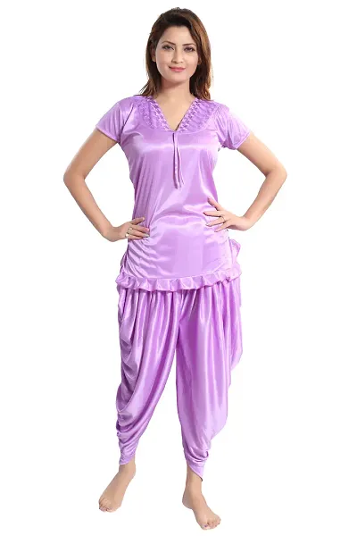 Fancy Satin Top & Bottom Nightsuit for Women
