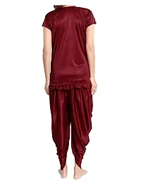 Maroon Women's Satin Night Suit, Top With Patiyal-thumb1