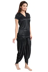 Black Women's Satin Night Suit, Top With Patiyal-thumb3