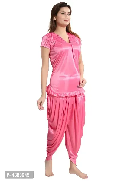 Coral Women's Satin Night Suit, Top With Patiyal-thumb4