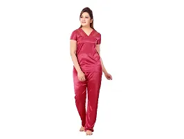 Maroon Women's Satin Nightwear Set Of Nighty With Robe, Top With Pyjama And Bra With Thong (Pack Of 6 Pcs)-thumb3