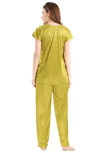 Women's Olive Satin Top and Pyjama Nightsuit-thumb2