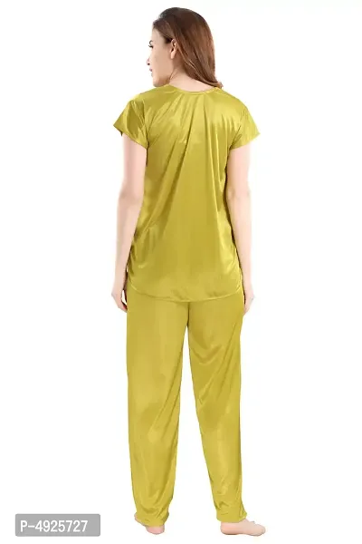 Women's Olive Satin Top and Pyjama Nightsuit-thumb3