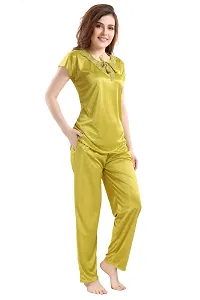 Women's Olive Satin Top and Pyjama Nightsuit-thumb3