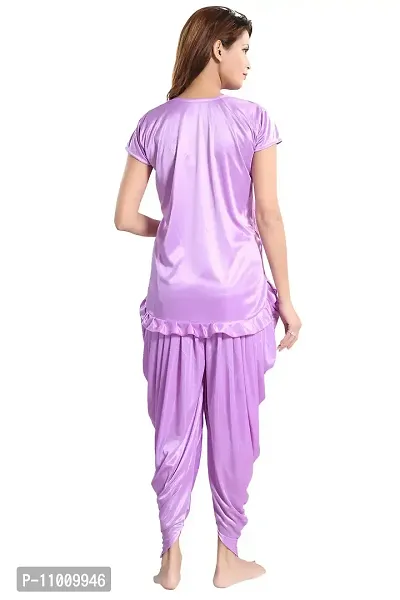 Romaisa Women's Satin Solid Nightsuit Regular Length Pajama Top (PTS149-408_Orchid_Free Size)-thumb2