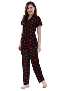 Womens Black Satin Printed Regular Length Top and Pyjama  (Free Size)-thumb2