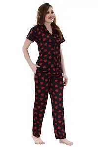 Womens Black Satin Printed Regular Length Top and Pyjama  (Free Size)-thumb3