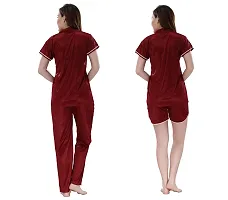 Womens Maroon Satin Solid Regular Length Top and Pyjama with Shorts  (Free Size)-thumb1