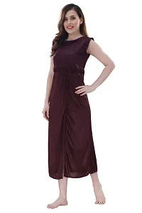 Women Brown Satin Solid Midi Length Nightgown  (Free Size)-thumb2