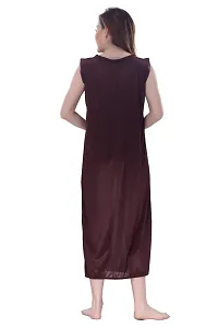 Women Brown Satin Solid Midi Length Nightgown  (Free Size)-thumb1