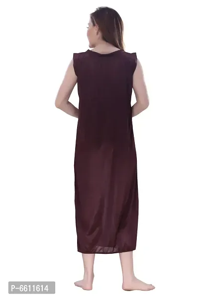 Women Brown Satin Solid Midi Length Nightgown  (Free Size)-thumb2