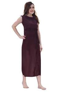 Women Brown Satin Solid Midi Length Nightgown  (Free Size)-thumb3