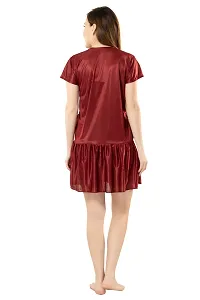 Women Maroon Satin Solid Above Knee Length Nightgown  (Free Size)-thumb1