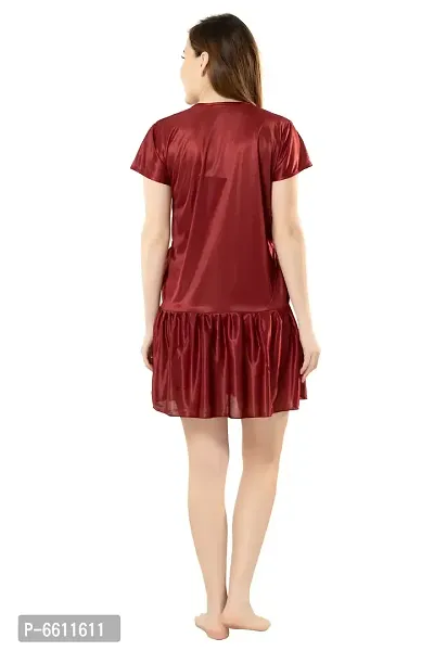 Women Maroon Satin Solid Above Knee Length Nightgown  (Free Size)-thumb2