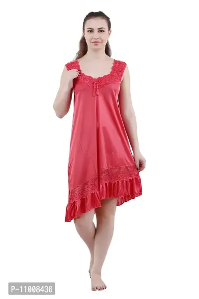 Romaisa Women's Satin Solid Maxi Length Nighty with Robe (RN269-369_Light Coral_Free Size) (Nightwear Set Pack of 2)-thumb2