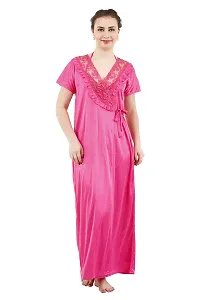Romaisa Women's Satin Solid Maxi Length Nighty with Robe (RN262-369, Light Coral, Free Size, Nightwear Set Pack of 2)-thumb4